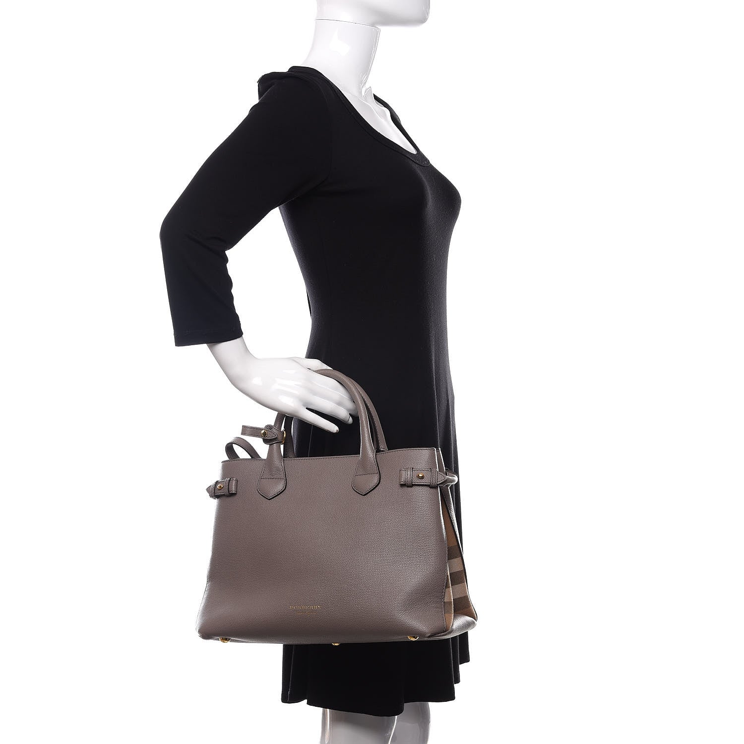 Burberry Derby Calfskin House Check Medium Banner Tote Thistle Grey 3 of 10