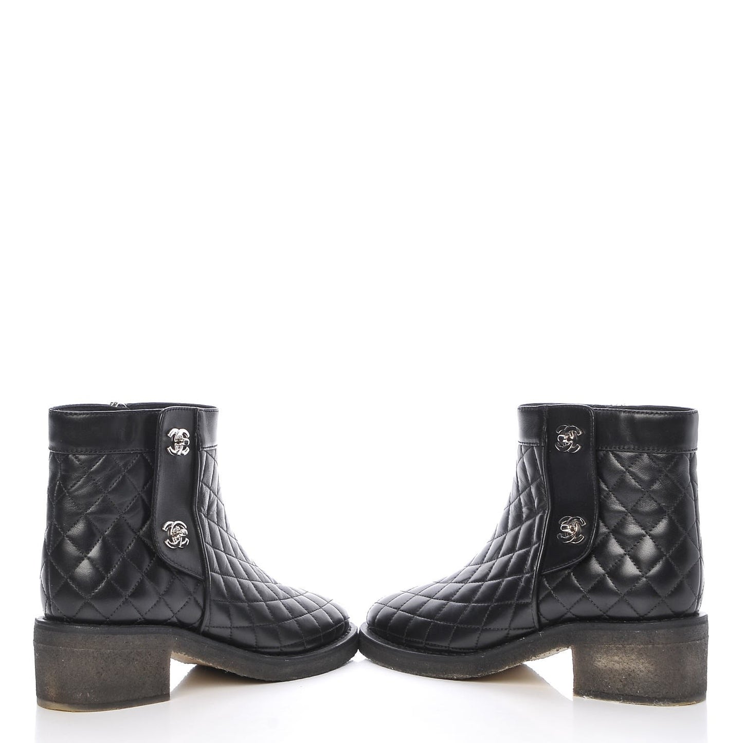 Calfskin Quilted Turnlock Zip Boots 36.5 Black