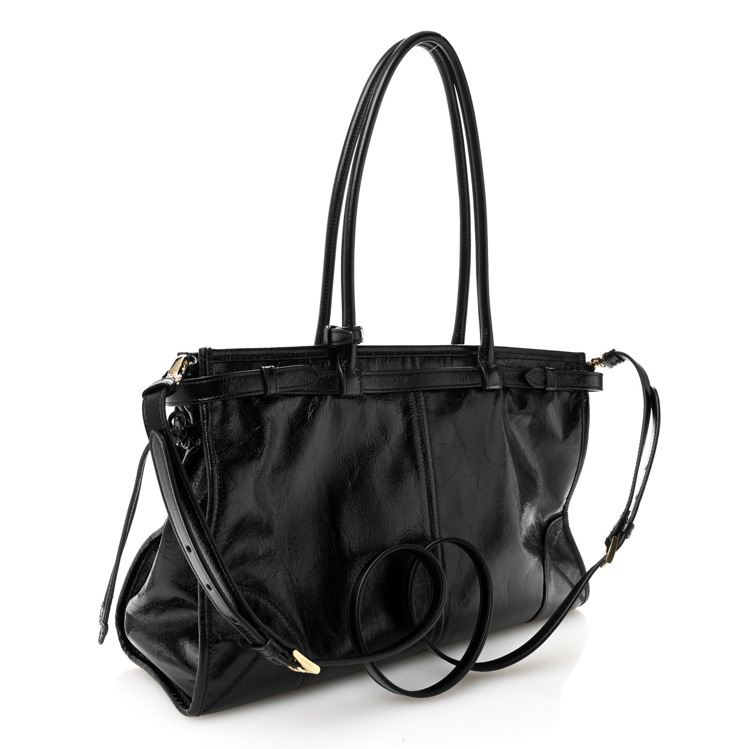 Prada Glossy Calfskin Triangle Large Bonnie Shoulder Bag Black 4 of 19