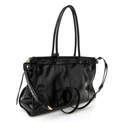 Prada Glossy Calfskin Triangle Large Bonnie Shoulder Bag Black 4 of 19