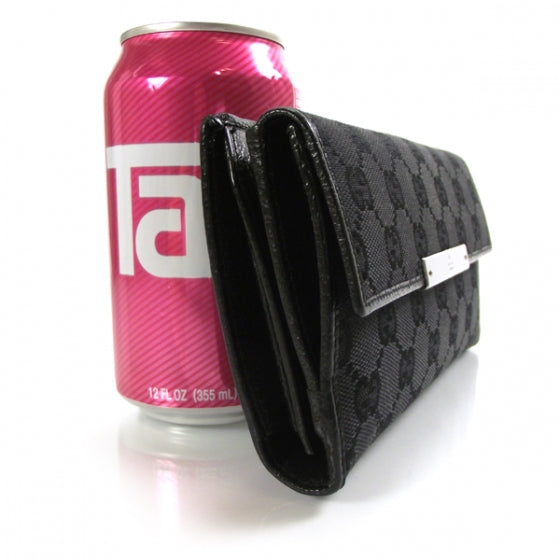 Monogram Engraved Metal Plate Continental Wallet Black