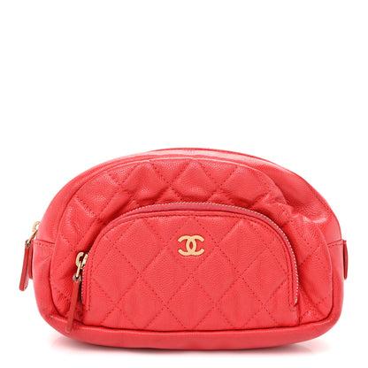 Chanel Caviar Quilted Double Zip Pouch Red 1 of 13