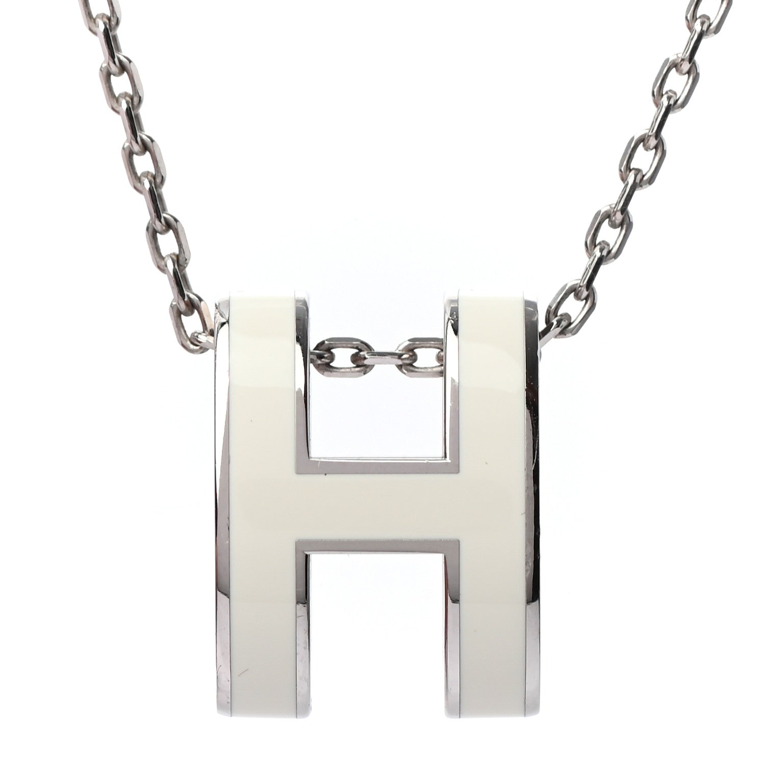 Hermes Lacquered Palladium Pop H Pendant Necklace White 4 of 5
