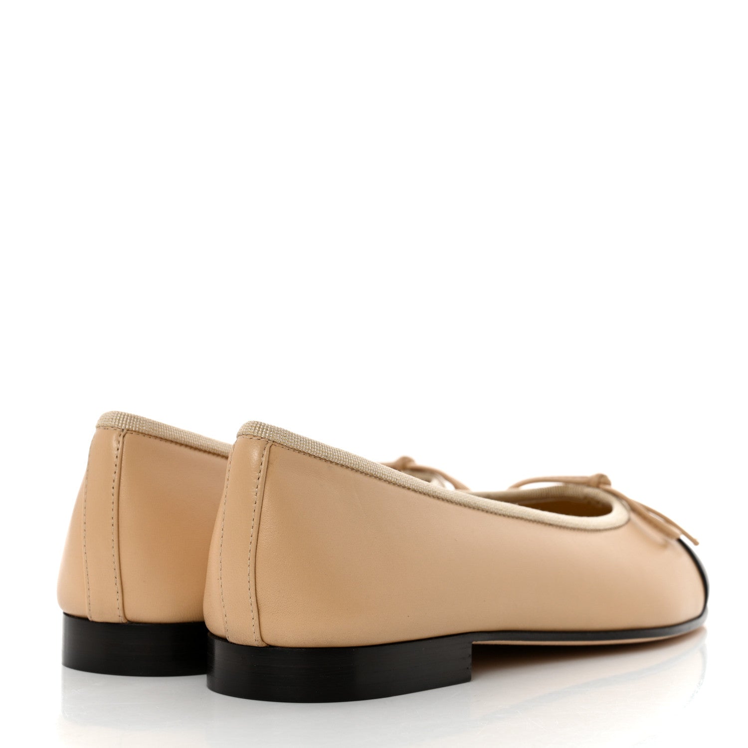 Chanel Lambskin Cap Toe CC Ballerina Flats 37 Beige Black 4 of 9