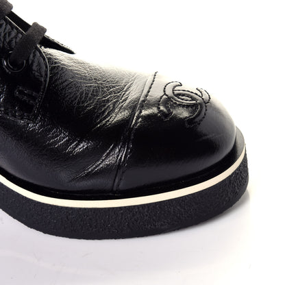 Chanel Shiny Crumpled Lambskin Lace Up Boots 36.5 Black 10 of 11