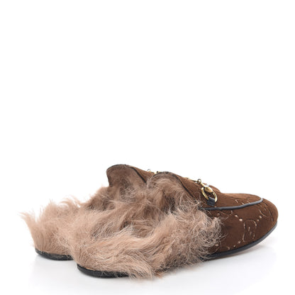 Gucci Velvet GG Monogram Fur Womens Princetown Slippers 36 Brown Black Natural 4 of 8