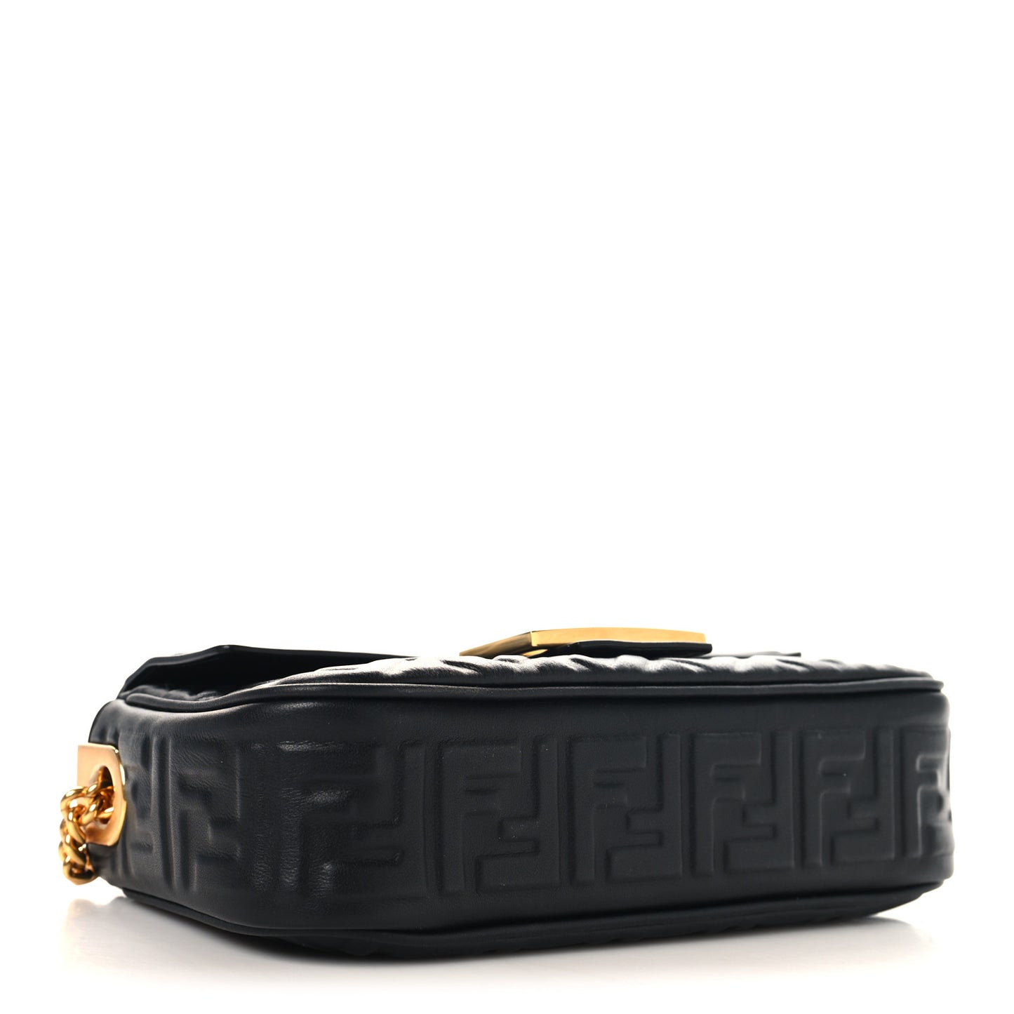 Nappa Small FF Embossed Midi Chain Baguette Black