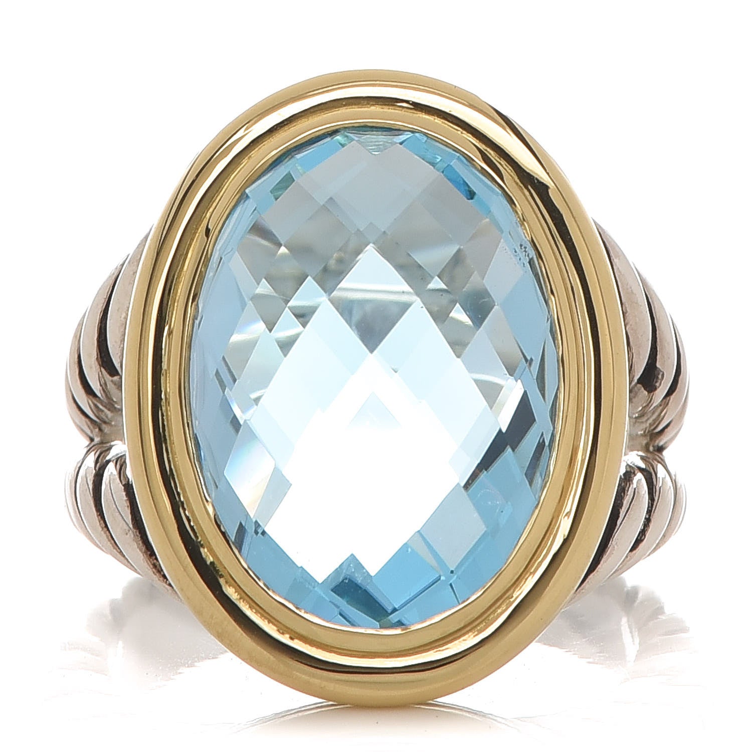 David Yurman Sterling Silver 18K Yellow Gold Blue Topaz 13mm Signature Oval Ring 56 7.5 1 of 6