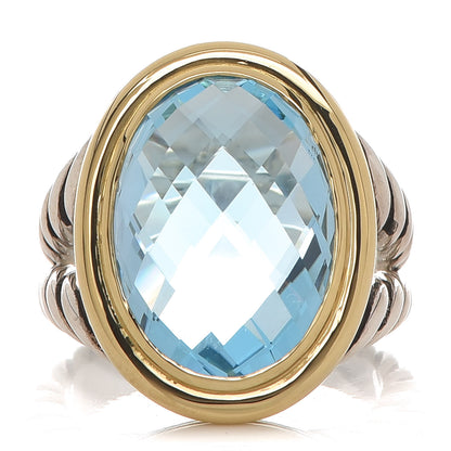 David Yurman Sterling Silver 18K Yellow Gold Blue Topaz 13mm Signature Oval Ring 56 7.5 1 of 6