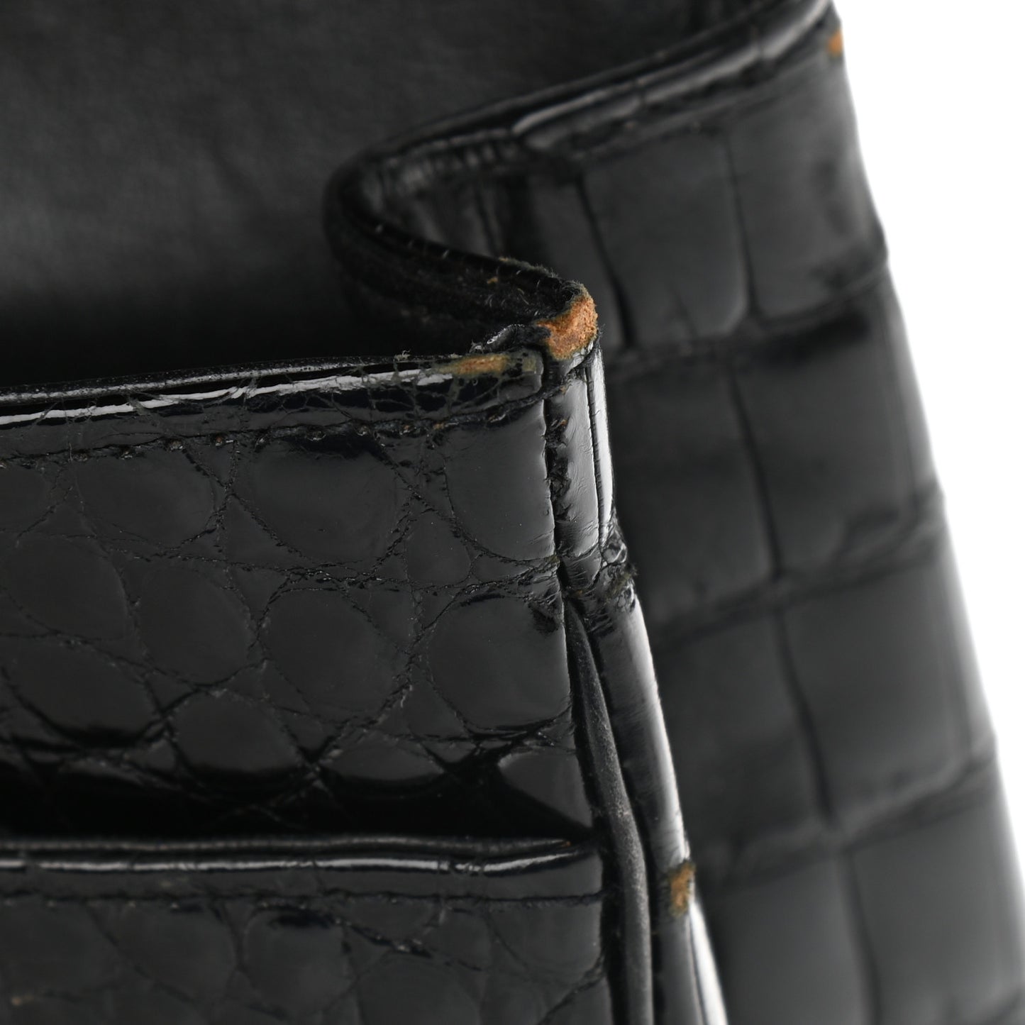 Shiny Crocodile Medium Double Flap Black