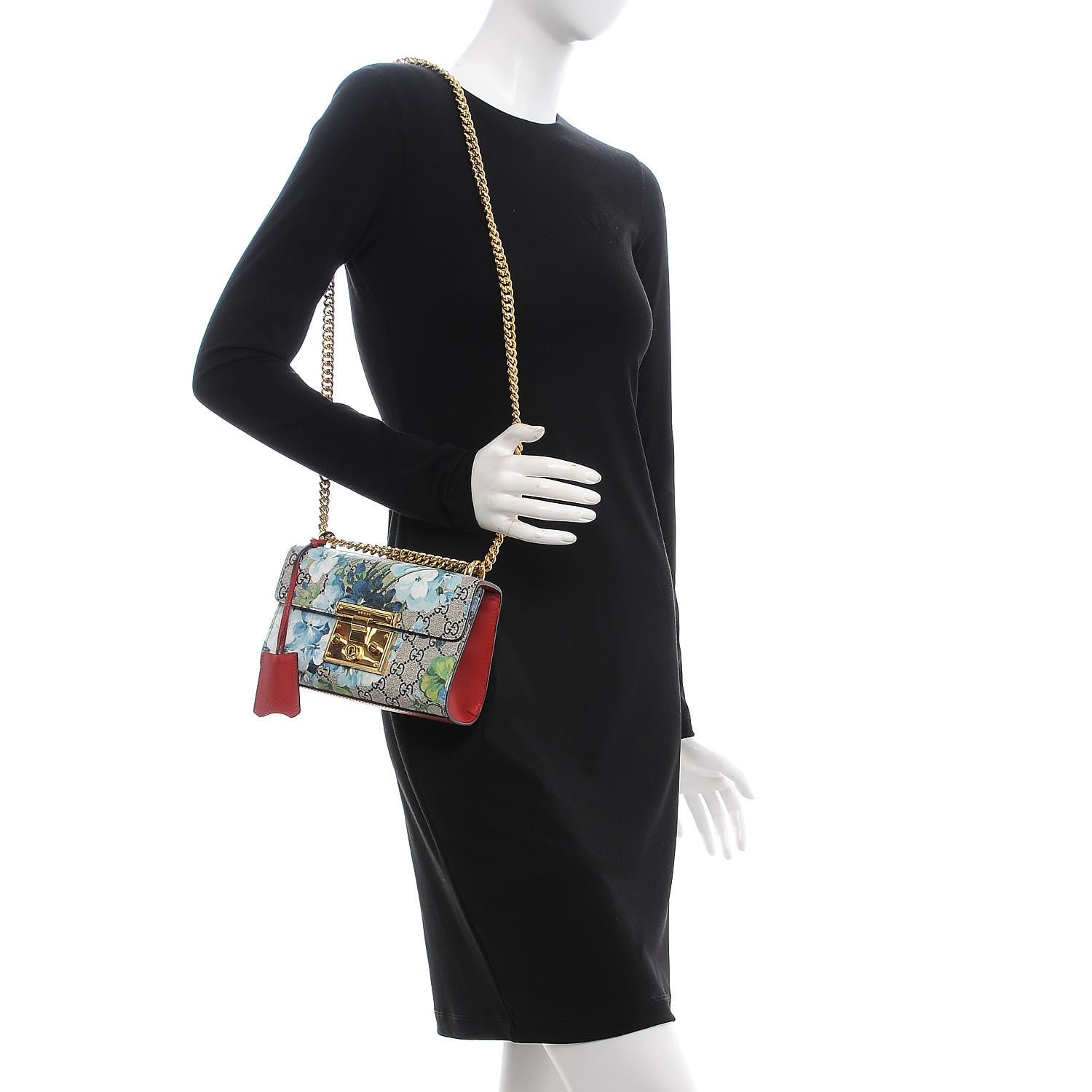 Gucci GG Supreme Monogram Blooms Small Padlock Shoulder Bag Beige Blue Navy Hibiscus Red 2 of 8
