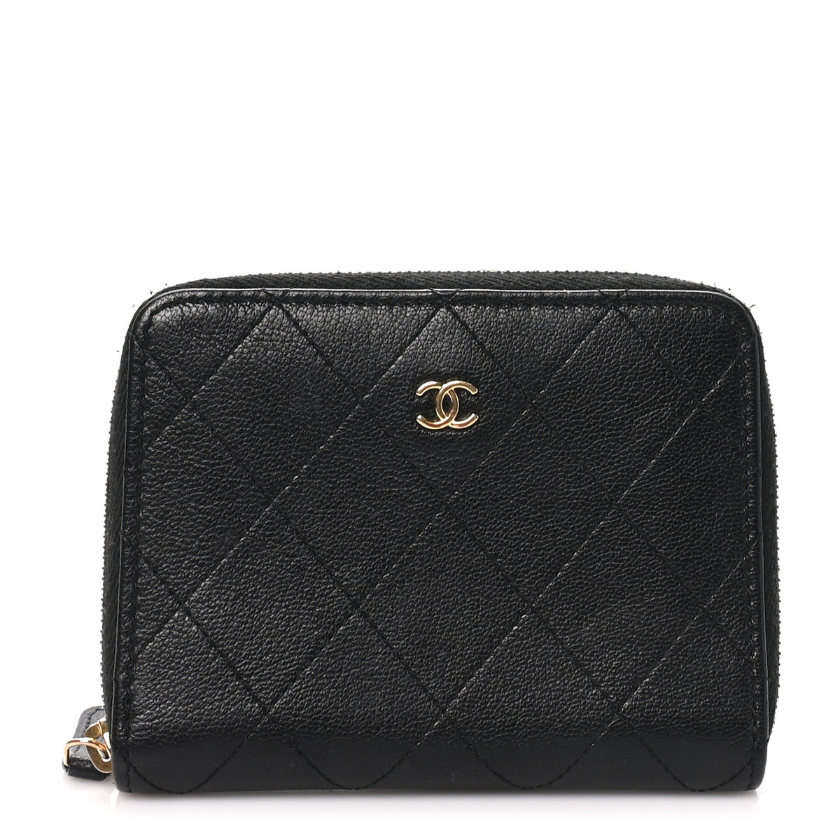 Calfskin Quilted Compact Wallet Black