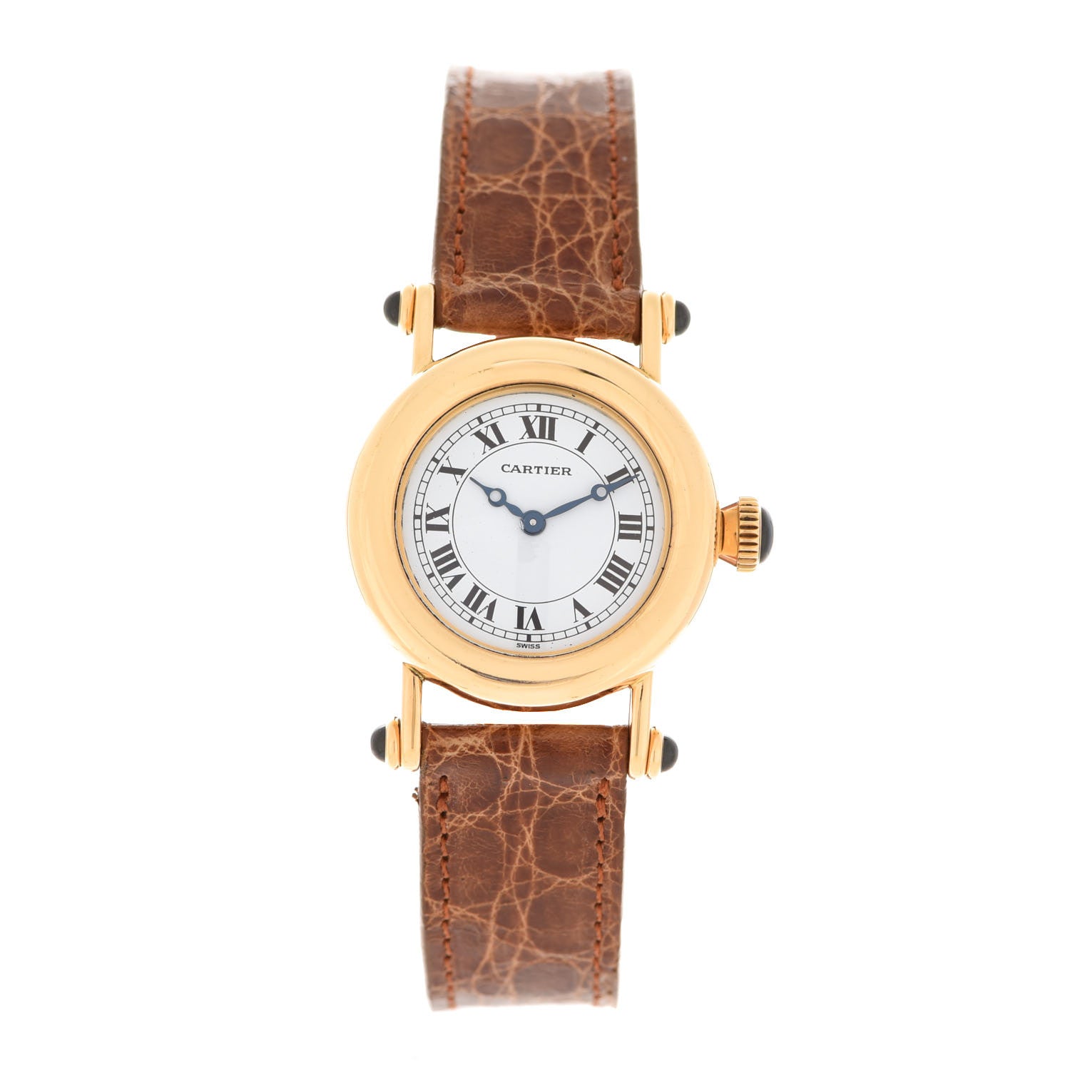 Cartier 18K Yellow Gold Alligator 28mm Diabolo Quartz Watch Brown 1 of 5