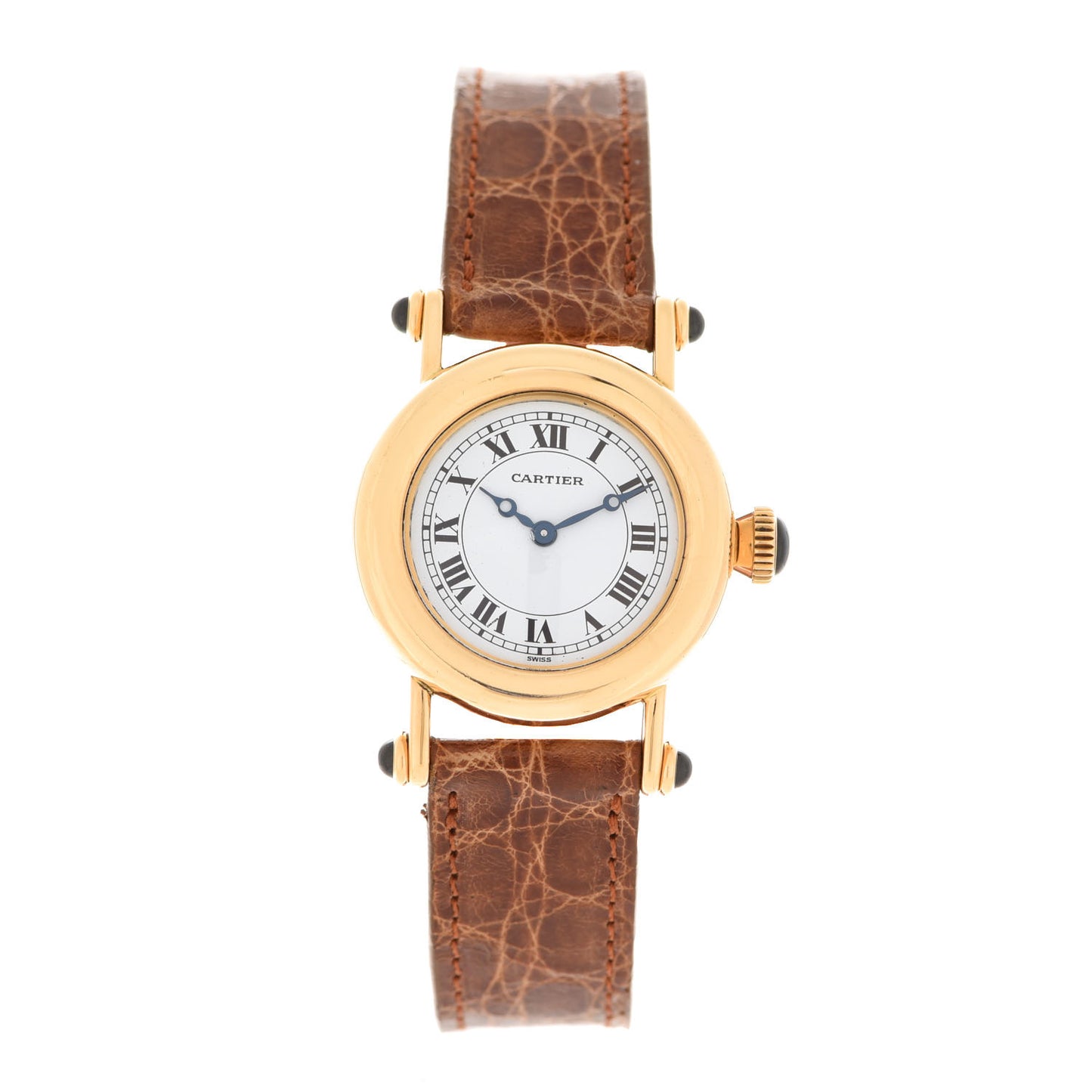 18K Yellow Gold Alligator 28mm Diabolo Quartz Watch Brown