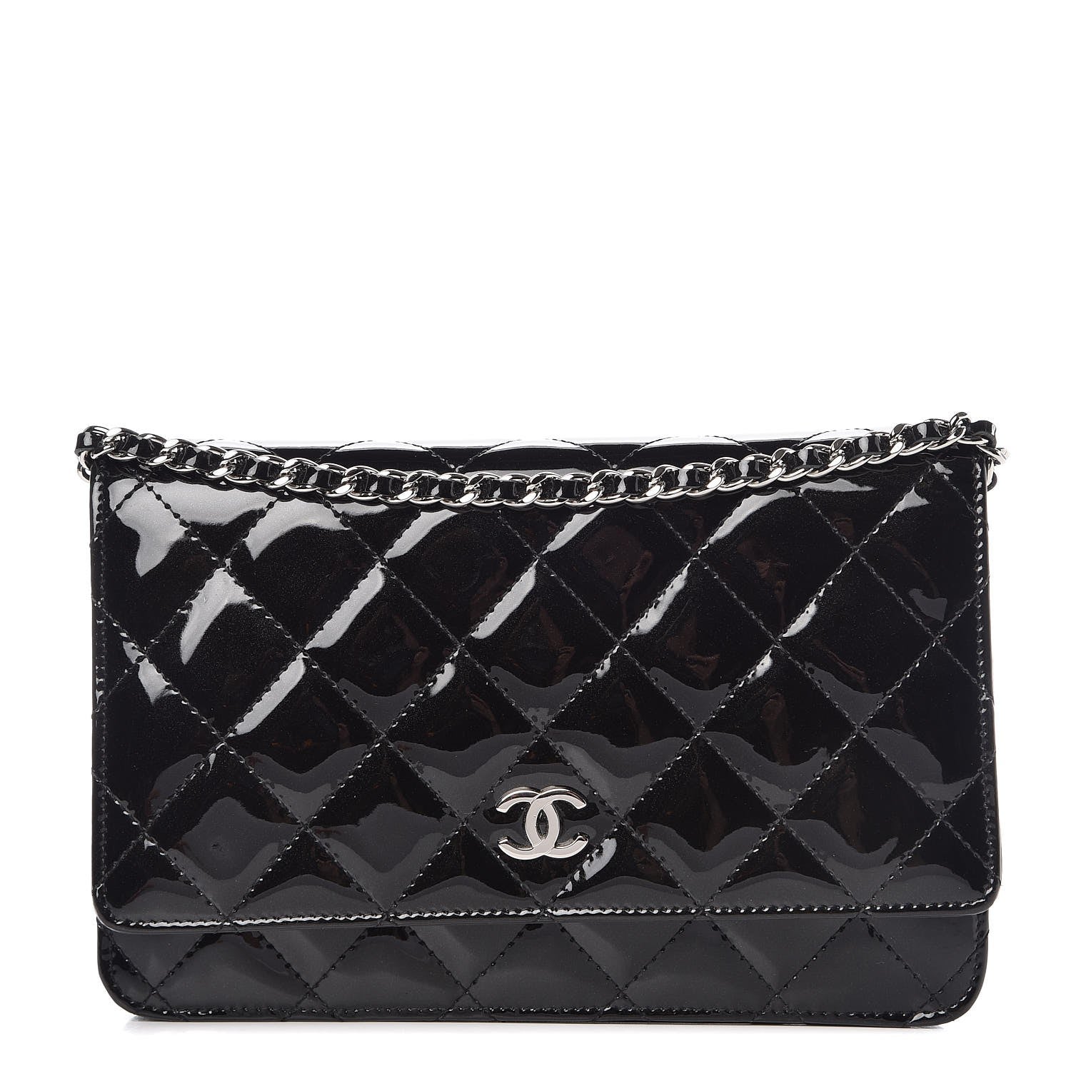 Chanel Patent Quilted Wallet On Chain WOC Black 1 of 9