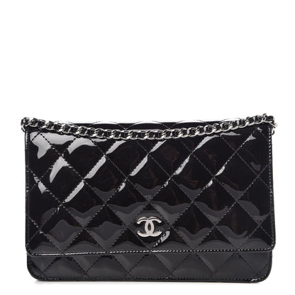 Chanel Patent Quilted Wallet On Chain WOC Black 1 of 9