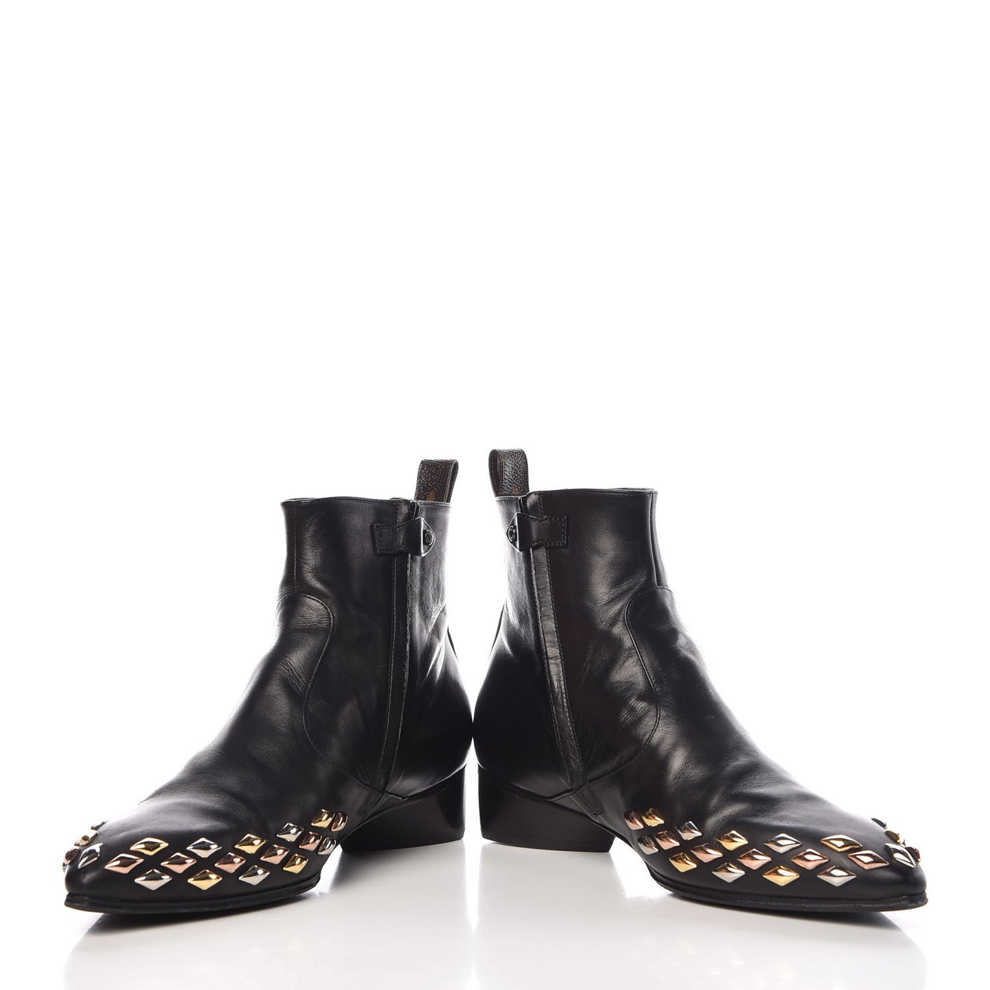 Calfskin Studded Gold Rush Flat Ankle Boots 39 Black