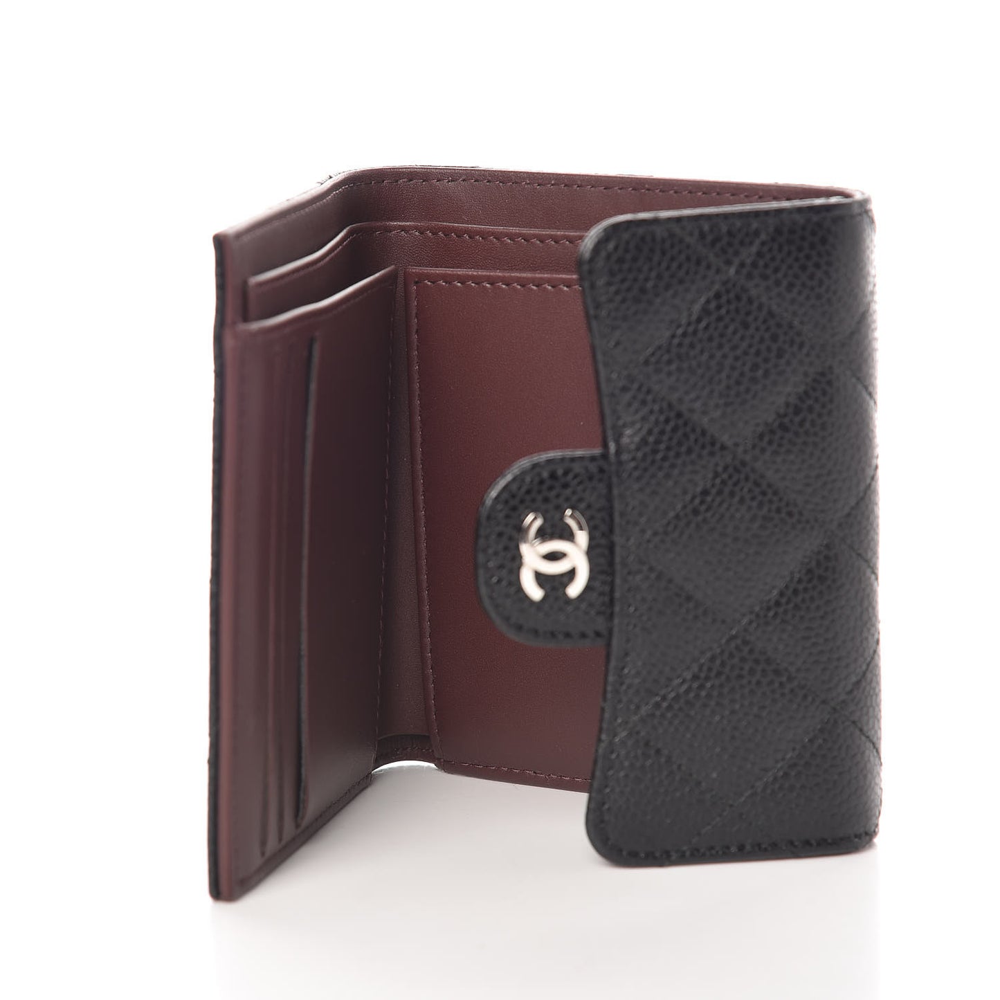 Caviar Quilted Compact Flap Wallet Black