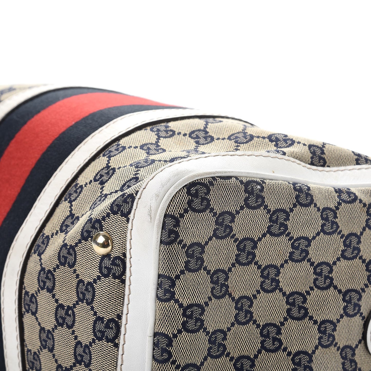 Monogram Selleria Calfskin Vintage Web Medium Boston Beige Blue Mystic White