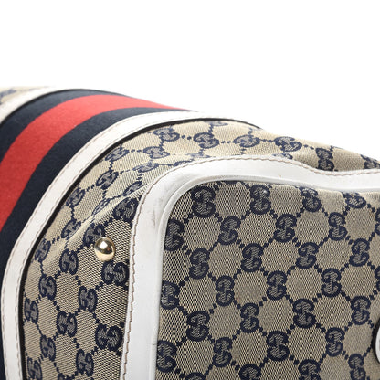 Gucci Monogram Selleria Calfskin Vintage Web Medium Boston Beige Blue Mystic White 29 of 32