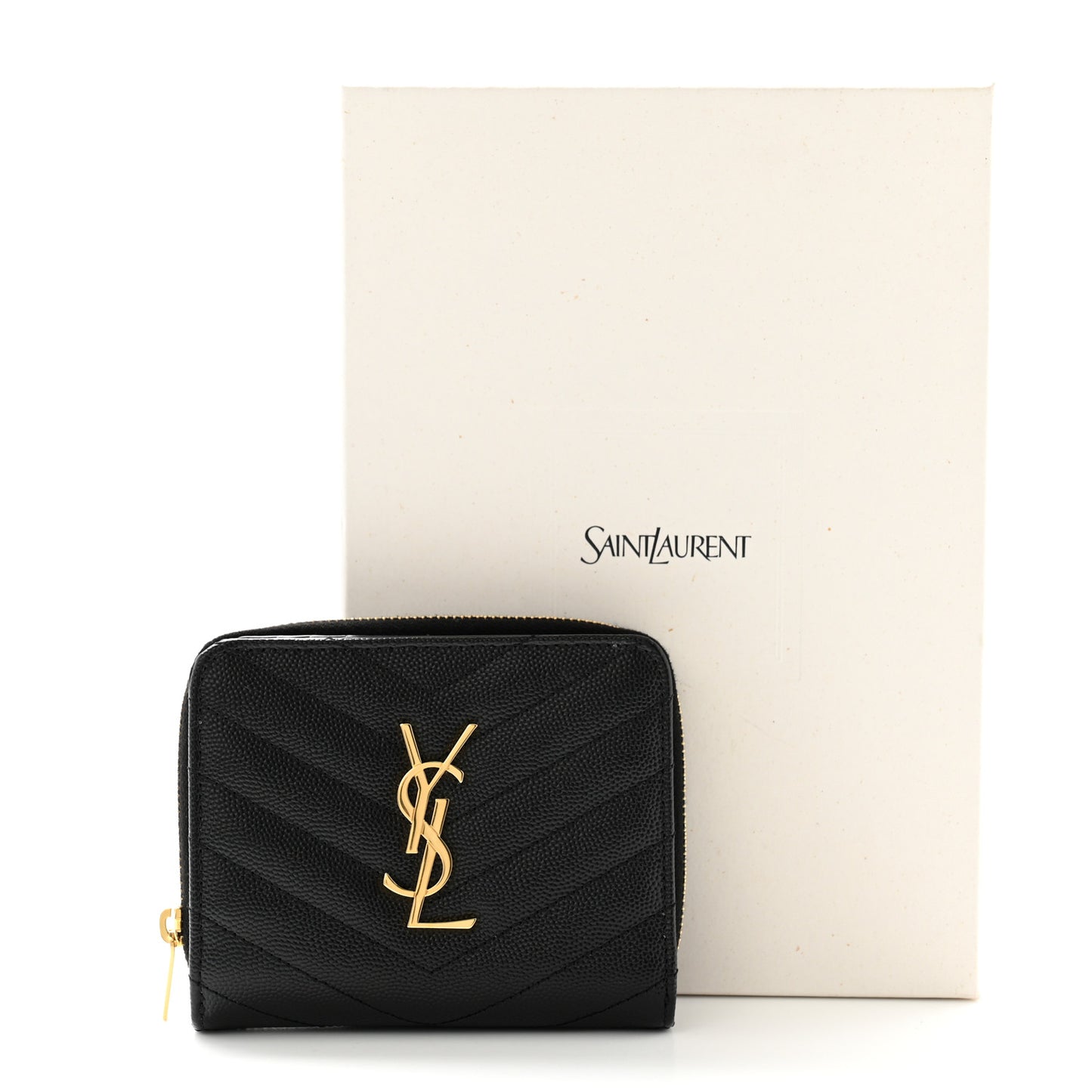 Grain De Poudre Matelasse Chevron Monogram Compact Zip Around Wallet Black