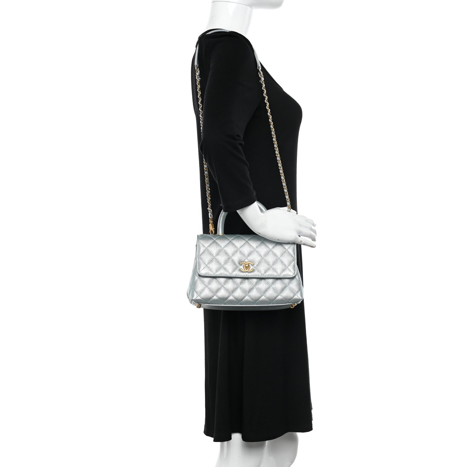 Chanel Metallic Caviar Quilted Mini Coco Handle Flap Light Blue 2 of 11