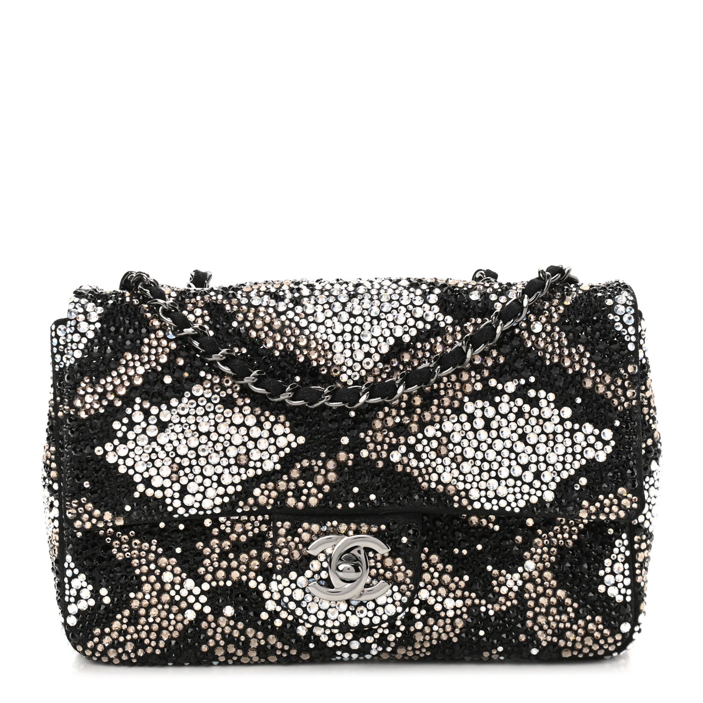 Suede Crystal Mini Rectangular Flap Grey Black Multicolor