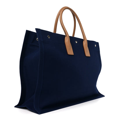 Saint Laurent Linen Calfskin Rive Gauche Tote Blue Rouge Eros 3 of 10