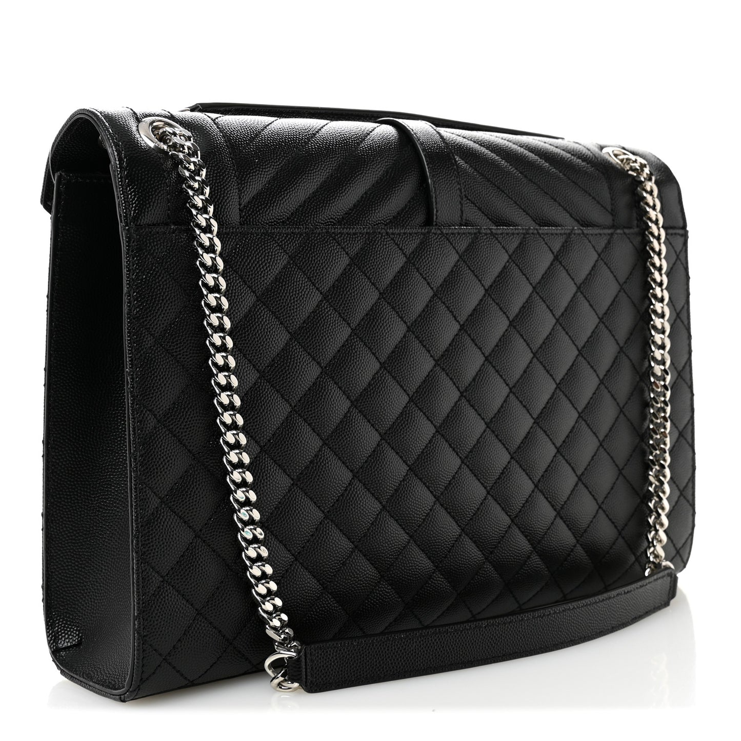 Grain De Poudre Textured Mixed Matelasse Large Triquilt Monogram Satchel Black