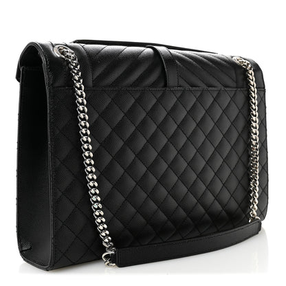 Saint Laurent Grain De Poudre Textured Mixed Matelasse Large Triquilt Monogram Satchel Black 3 of 10