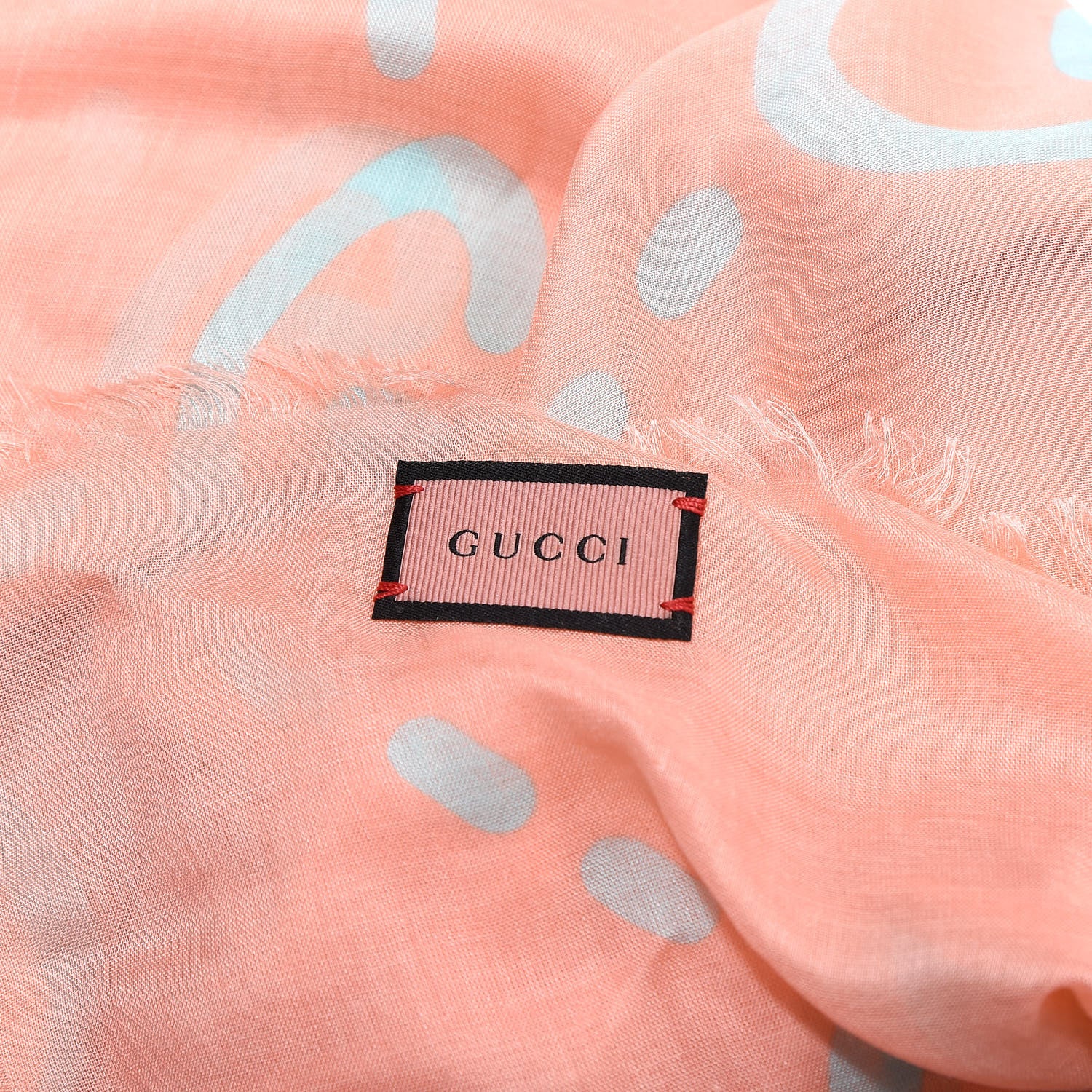 Gucci Modal Silk GG Writers Fringe Shawl Old Rose Sky Blue 4 of 4