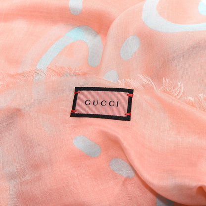 Gucci Modal Silk GG Writers Fringe Shawl Old Rose Sky Blue 4 of 4