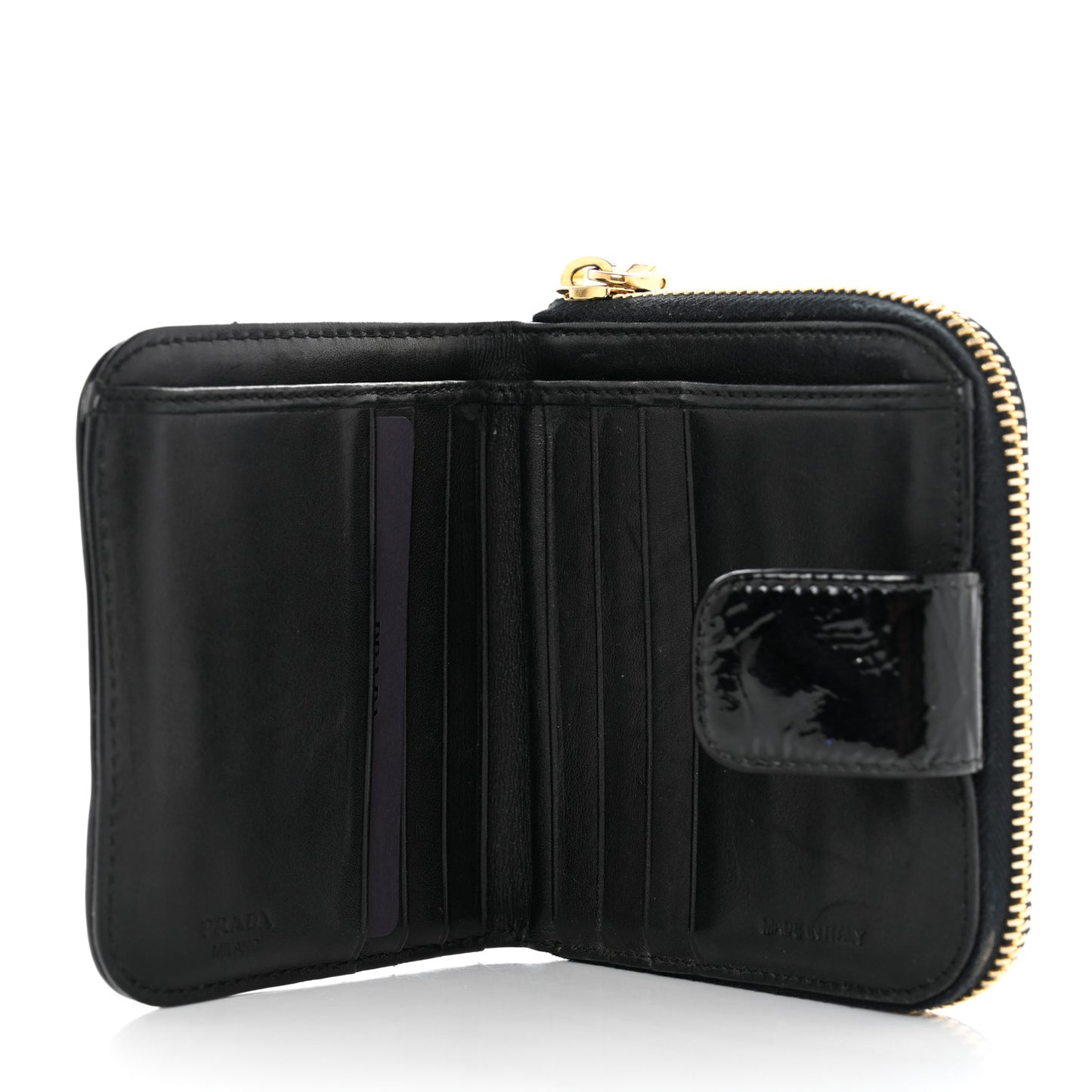 Tessuto Nylon Patent Compact Zip Around Wallet Black