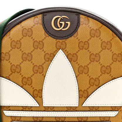 Gucci X ADIDAS Crystal Vintage Monogram Textured Dollar Calfskin Web Trefoil Small Ophidia Round Shoulder Bag Mid Natural Nut Off White New Acero 8 of 10
