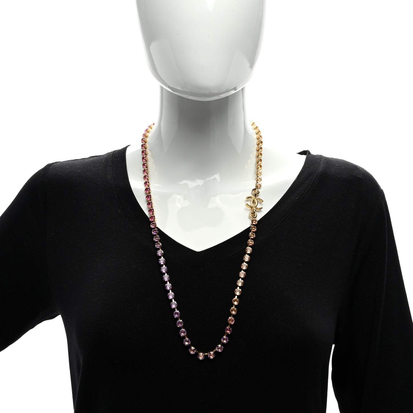 Metal Crystal CC Long Necklace Gold Pink Orange Purple Yellow
