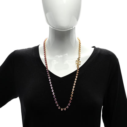 Chanel Metal Crystal CC Long Necklace Gold Pink Orange Purple Yellow 2 of 4