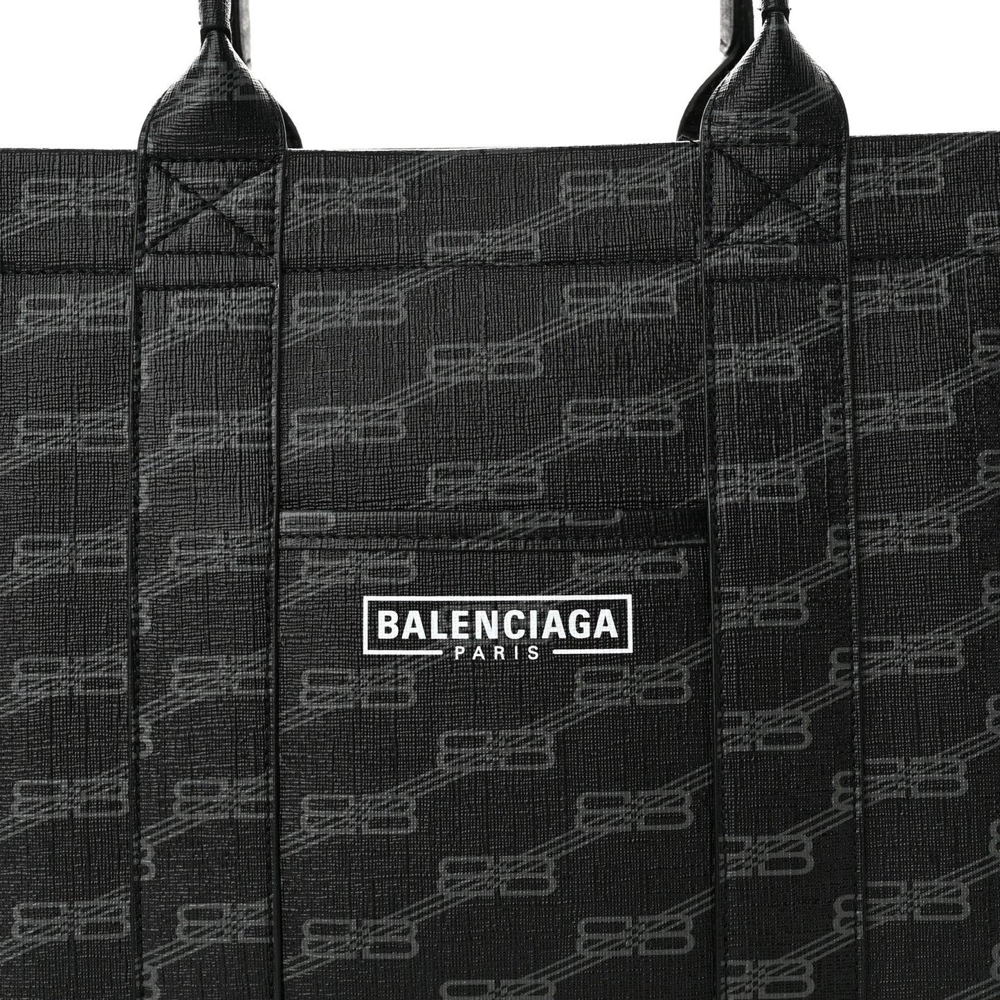 Coated Canvas BB Monogram Hardware Tote Black White
