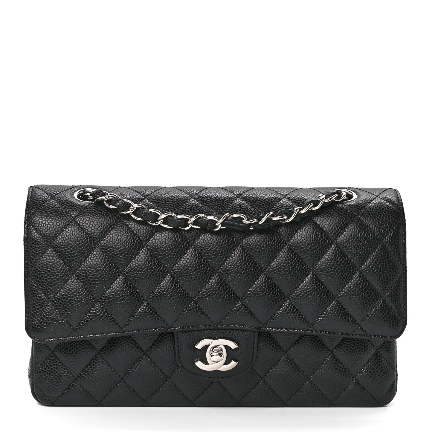Caviar Quilted Medium Double Flap Black