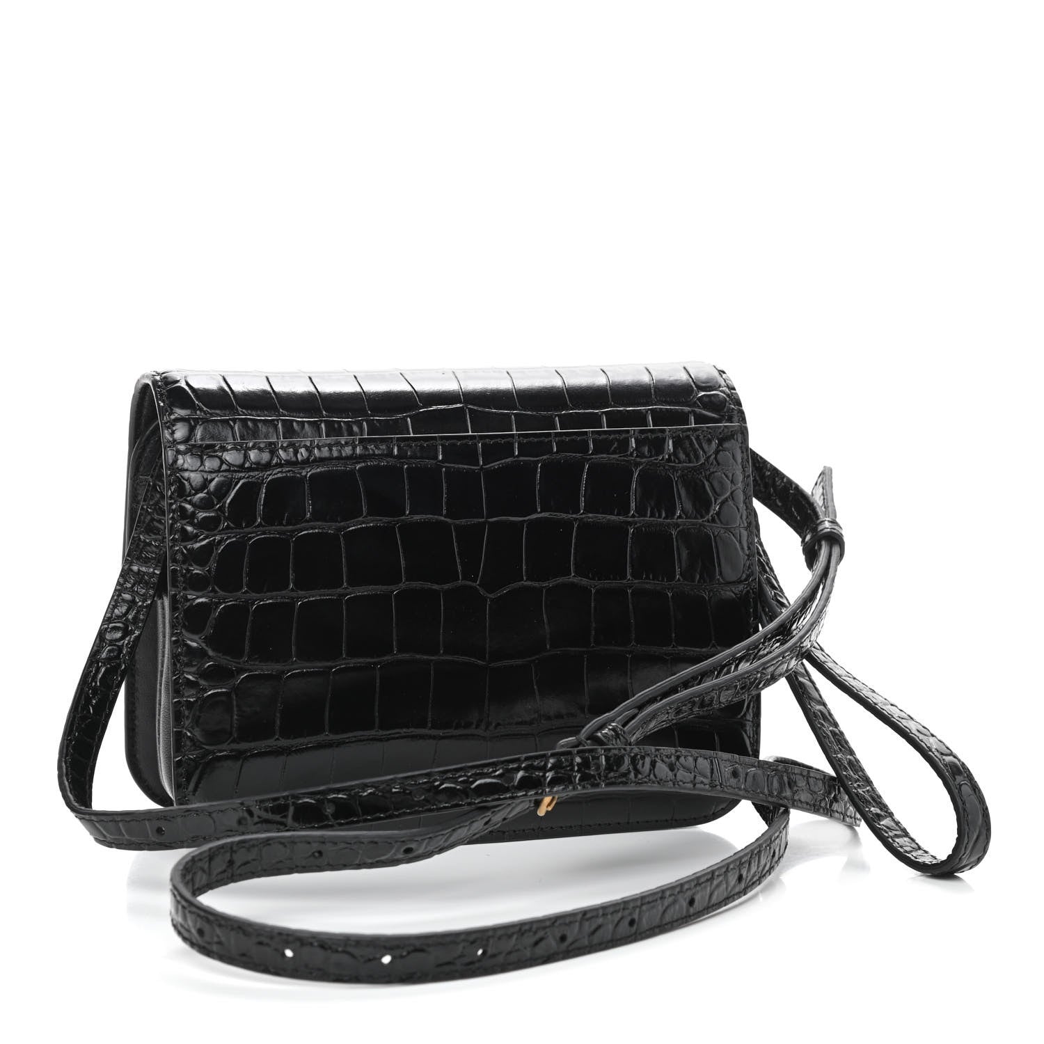 Balenciaga Shiny Calfskin Crocodile Embossed Small B Bag Black 3 of 9