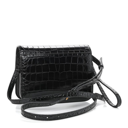 Balenciaga Shiny Calfskin Crocodile Embossed Small B Bag Black 3 of 9