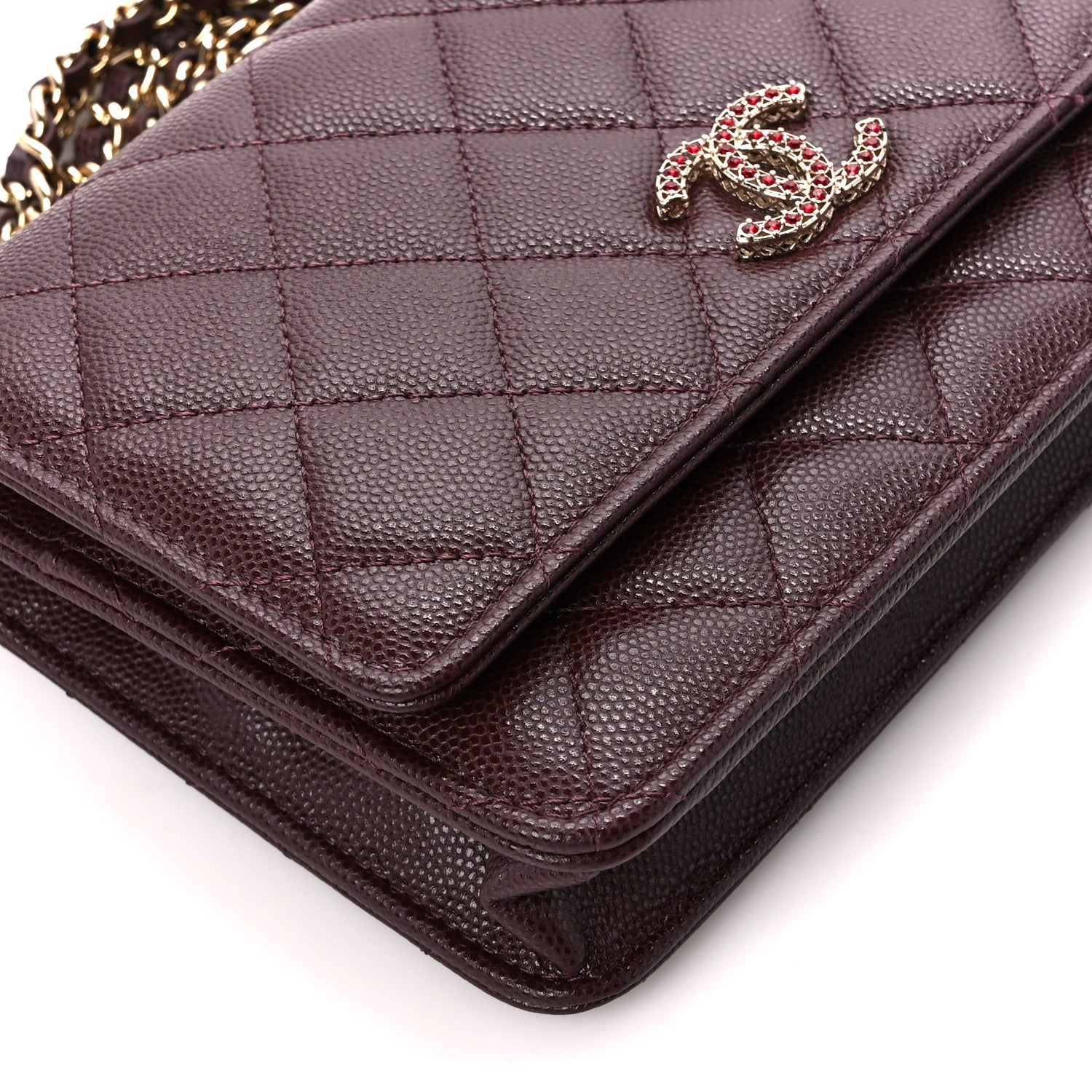 Chanel Shiny Caviar Quilted Strass Wallet On Chain WOC Bordeaux 10 of 12
