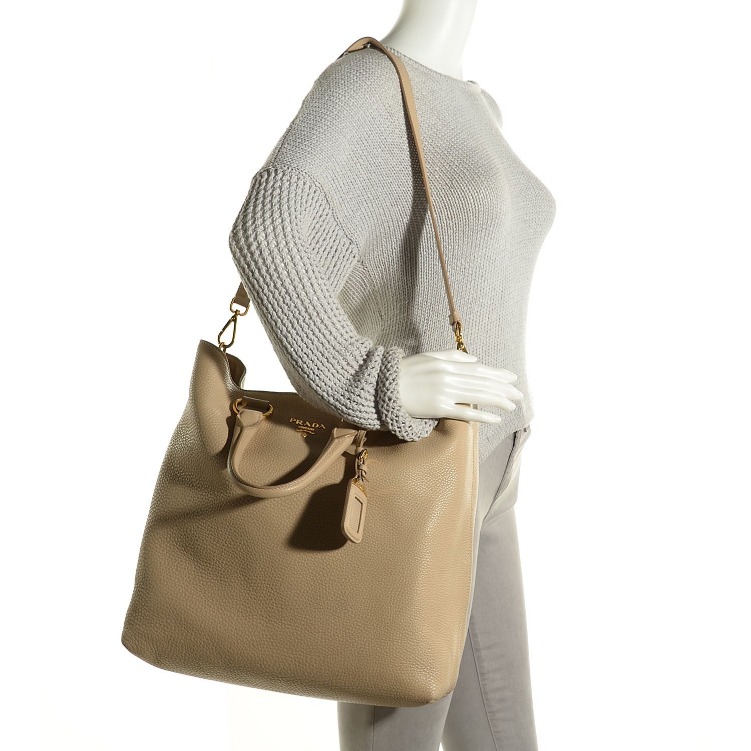 Prada Vitello Daino North South Tote Sabbia 2 of 10