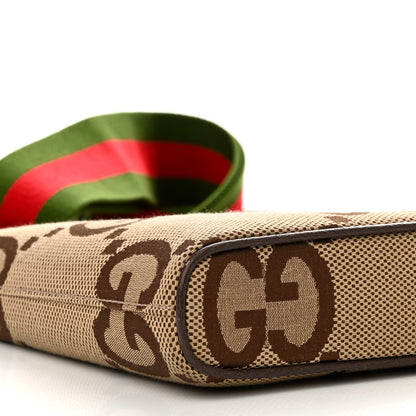Gucci Monogram Jumbo GG Textured Dollar Calfskin Web Wristlet Messenger Bag Camel Ebony New Acero 9 of 11