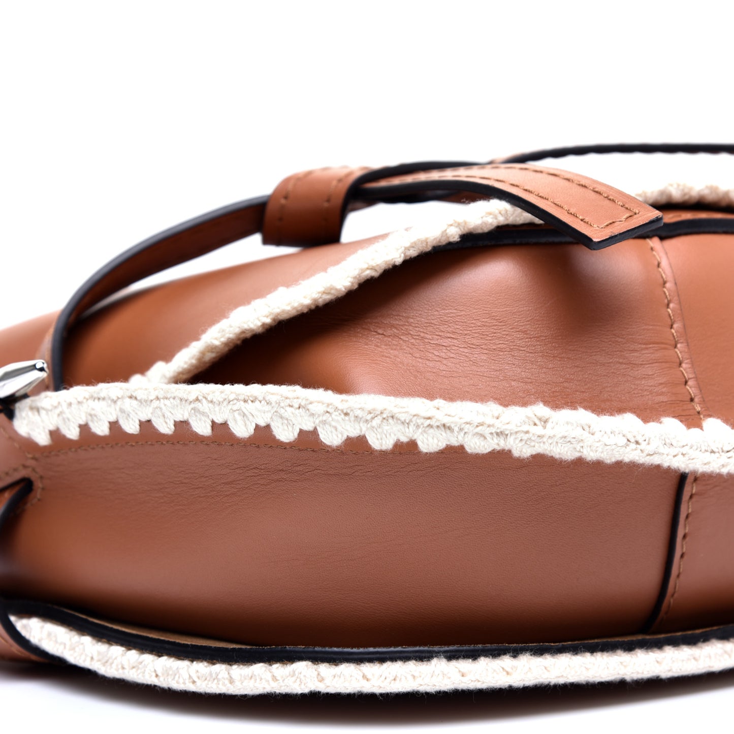 Calfskin Crochet Trim Small Gate Crossbody Bag Tan