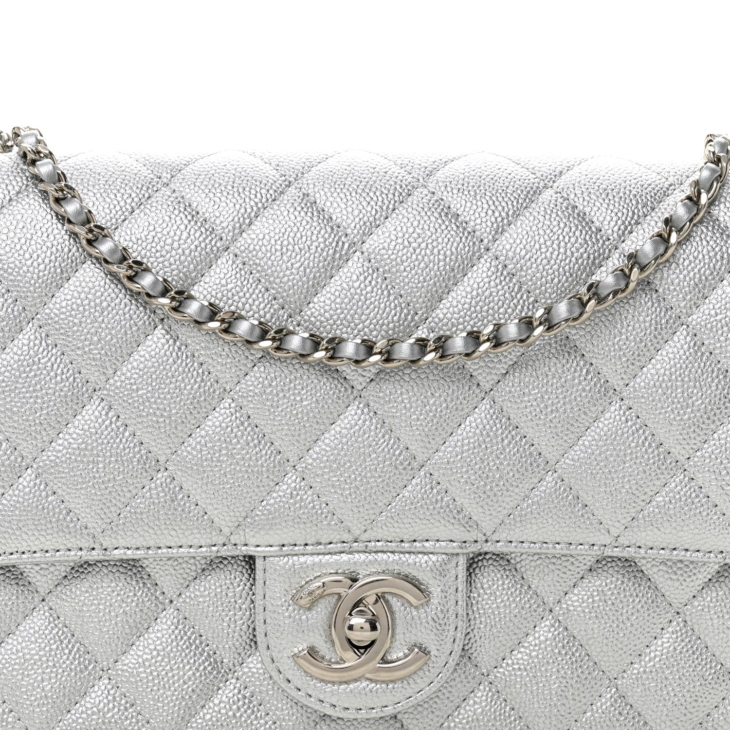 Chanel Metallic Caviar Quilted Medium CC Slide Flap Silver Silver 8 of 11