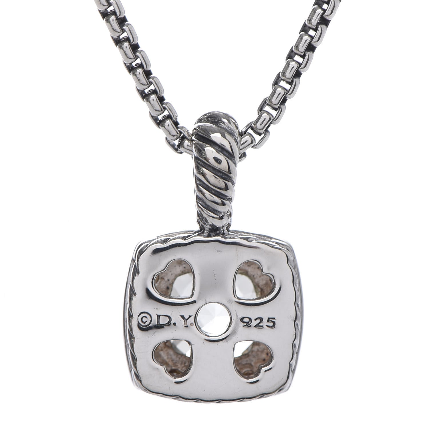 David Yurman Sterling Silver Diamond Prasiolite 7mm Petite Albion Pendant Necklace 5 of 7