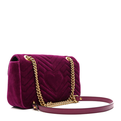 Gucci Velvet Matelasse Small GG Marmont Shoulder Bag Fuchsia Violet Cyclamen 3 of 13