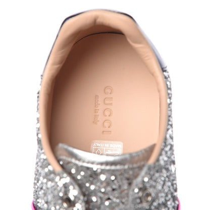Gucci Glitter Web Ace Sneakers 38.5 Silver 6 of 11