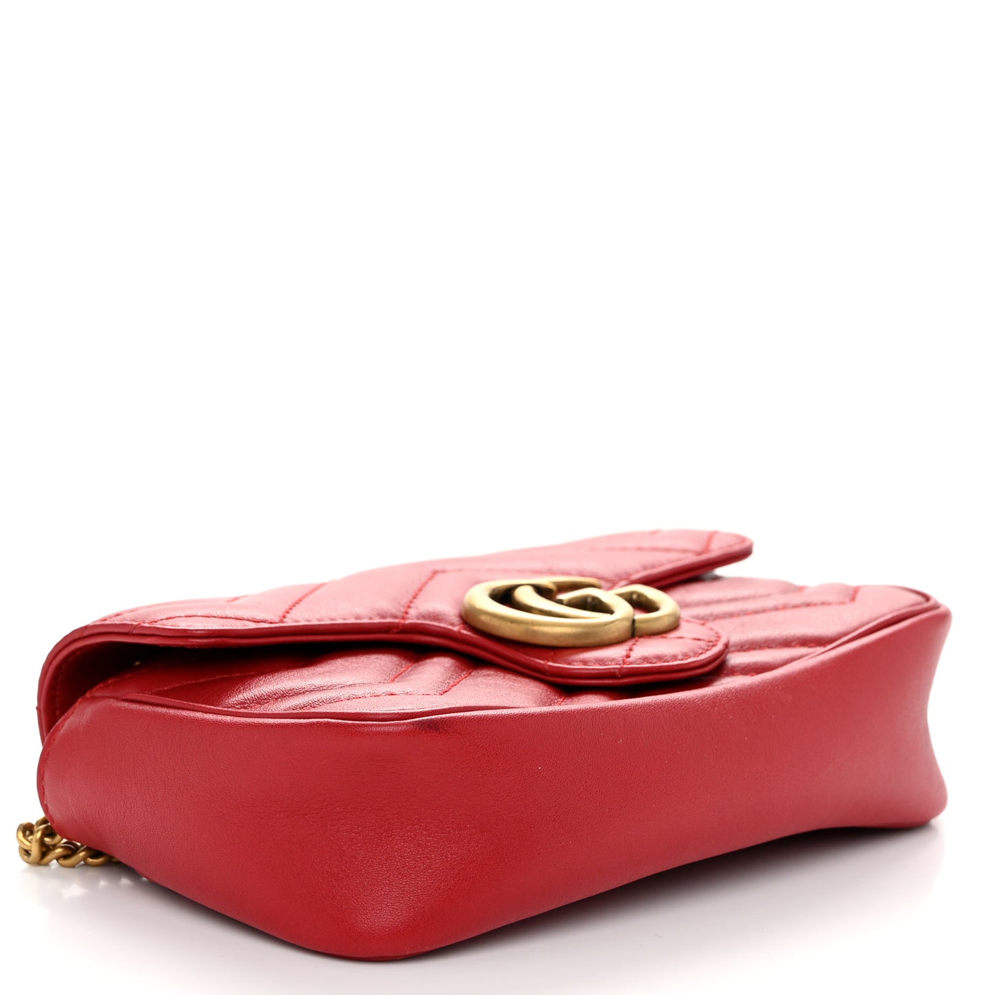 Calfskin Matelasse Super Mini GG Marmont Shoulder Bag Hibiscus Red