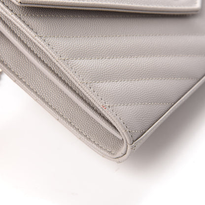 Saint Laurent Grain De Poudre Matelasse Chevron Monogram Chain Wallet Granite 12 of 12